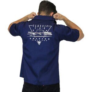 Hemet Men's Classic Cars Work Shirt in Blue
